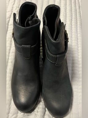 boc Black Leather Ankle Boots with Buckle Detail